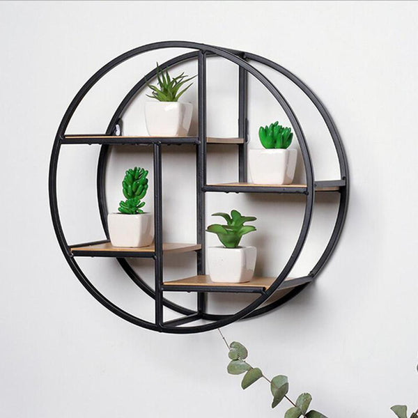 Fashion Wall Mounted Iron Shelf Round Floating Shelf Wall Hanging Storage Holder Rack for Home Living Room Office Decoration