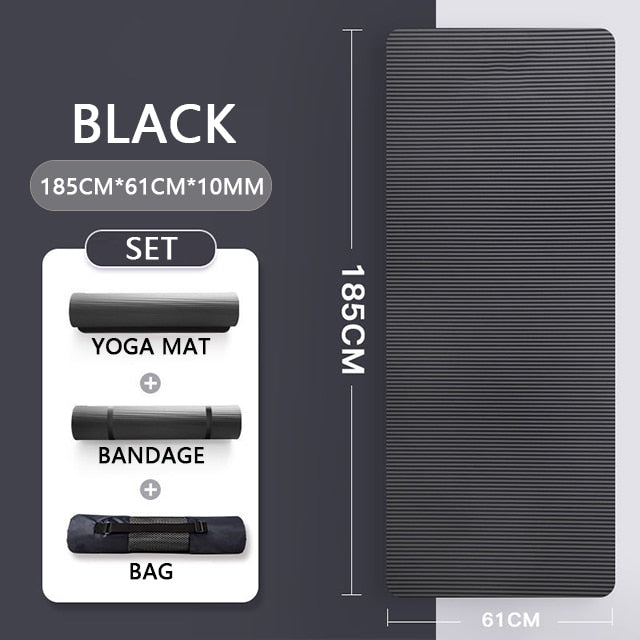 185CM Fitness Yoga Mat Gym Exercise Mats 10MM Lengthen Non-slip Pad for Beginner Workout Pilates Fitness Mat with Yoga carry Bag