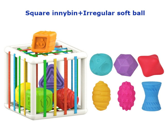 Baby Shape Sorting Toy  motor skill tactile touch toy 10 months to 3 years  InnyBin soft cube montessori educational toys