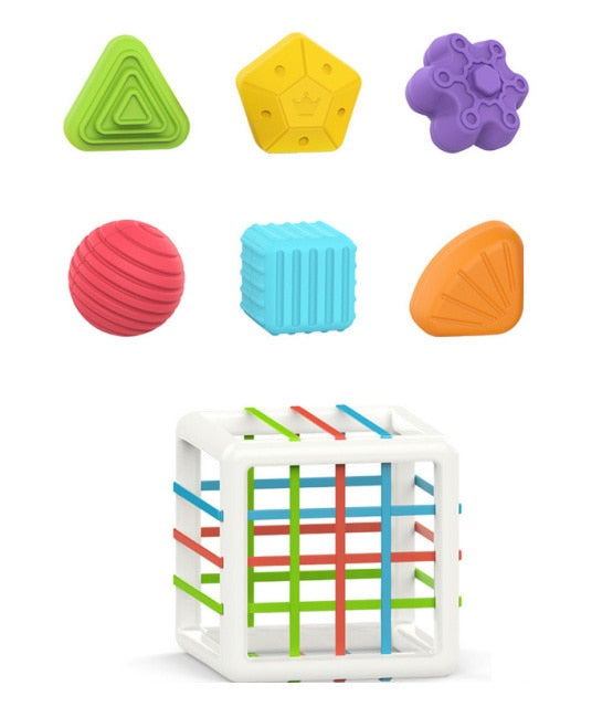 Baby Shape Sorting Toy  motor skill tactile touch toy 10 months to 3 years  InnyBin soft cube montessori educational toys