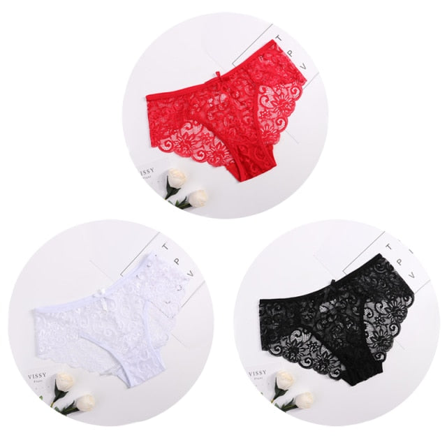 3pcs/Pack! Sexy Women Lace Panties Underwear Lace  Briefs S M L XL Transparent  Floral Bow Soft Lingerie