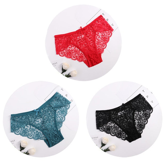 3pcs/Pack! Sexy Women Lace Panties Underwear Lace  Briefs S M L XL Transparent  Floral Bow Soft Lingerie