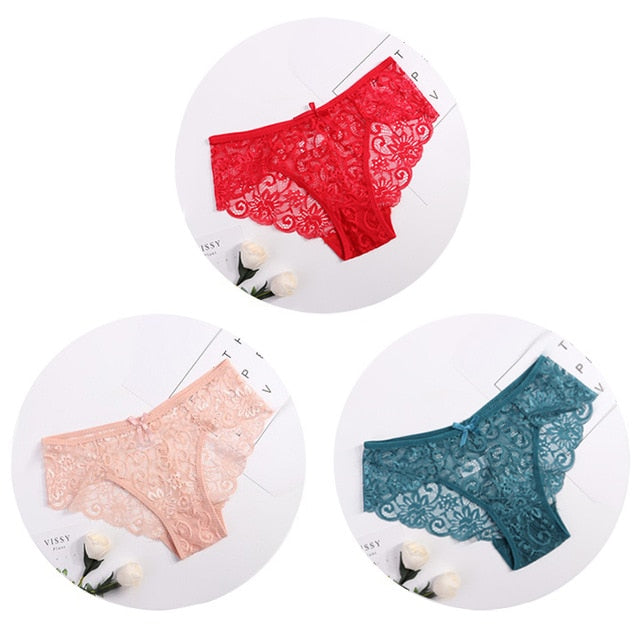 3pcs/Pack! Sexy Women Lace Panties Underwear Lace  Briefs S M L XL Transparent  Floral Bow Soft Lingerie