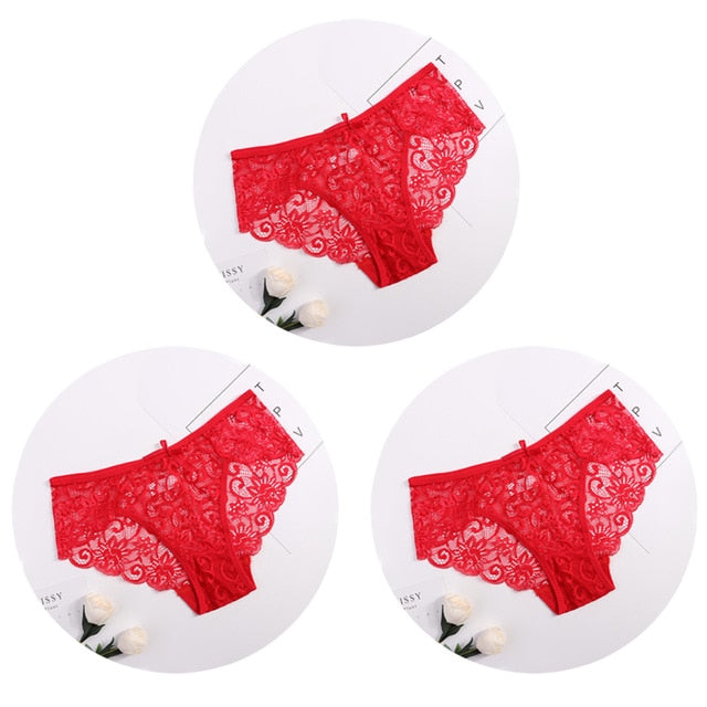 3pcs/Pack! Sexy Women Lace Panties Underwear Lace  Briefs S M L XL Transparent  Floral Bow Soft Lingerie