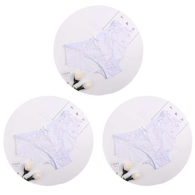 3pcs/Pack! Sexy Women Lace Panties Underwear Lace  Briefs S M L XL Transparent  Floral Bow Soft Lingerie