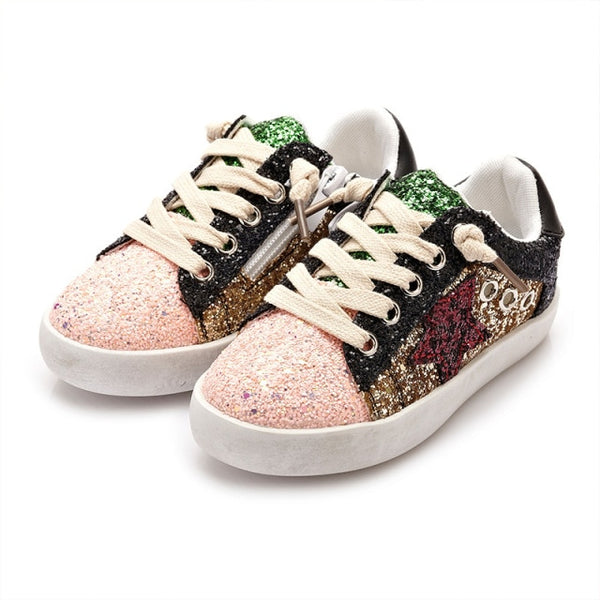 2021 New girls&#39; shoes casual boys&#39; Board Shoes Fashion sequins shoes Children&#39;s Glitter star shoes Princess Kids Sneaker XZ19107