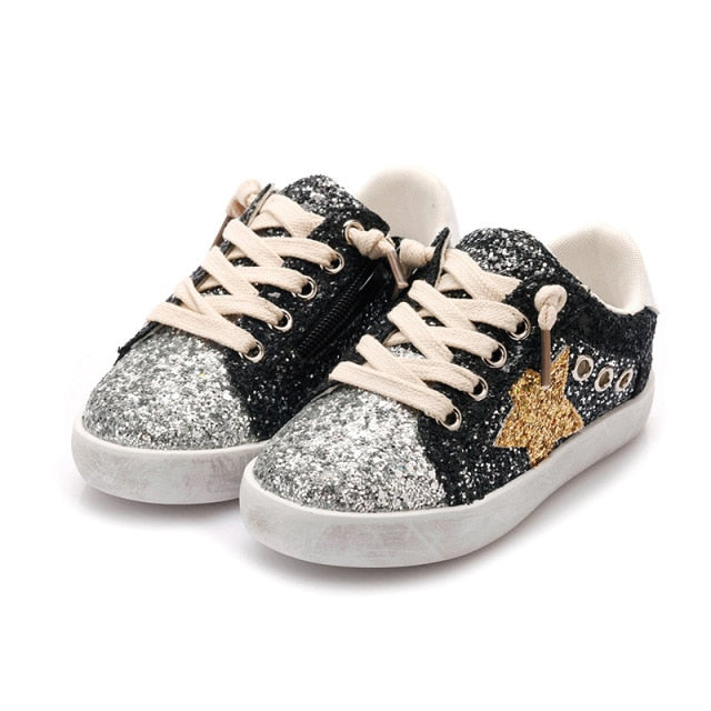 2021 New girls&#39; shoes casual boys&#39; Board Shoes Fashion sequins shoes Children&#39;s Glitter star shoes Princess Kids Sneaker XZ19107