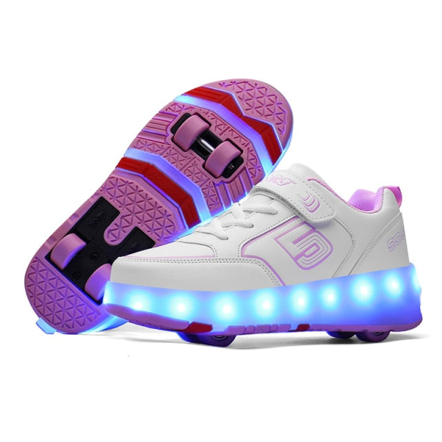 Roller Sneakers 4 Wheels Children Kids Girls Boys Babys 2021 Gift Fashion Sports Casual Led Light Flashing Running Skate Shoes