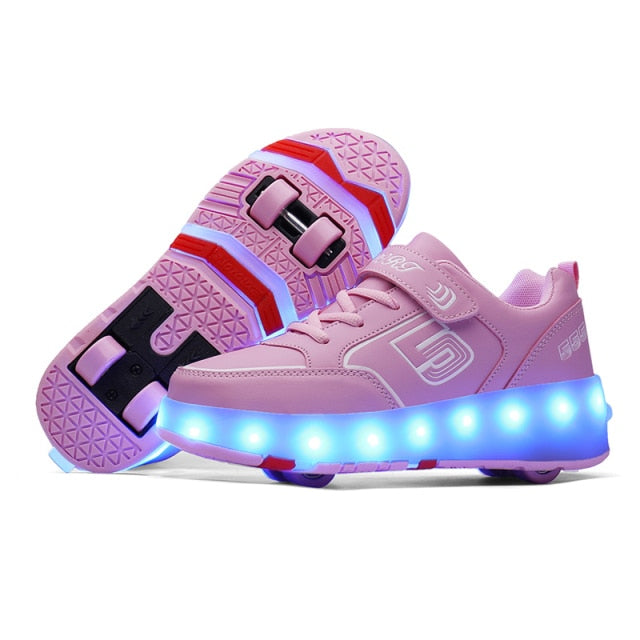 Roller Sneakers 4 Wheels Children Kids Girls Boys Babys 2021 Gift Fashion Sports Casual Led Light Flashing Running Skate Shoes