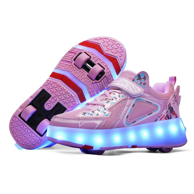 Roller Sneakers 4 Wheels Children Kids Girls Boys Babys 2021 Gift Fashion Sports Casual Led Light Flashing Running Skate Shoes