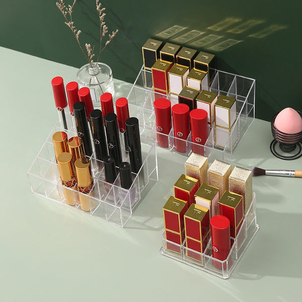 Transparent 9/24/40 Grids Acrylic Makeup Organizer Lipstick Holder Display Rack Case Cosmetic Nail Polish Make Up Organiser Tool
