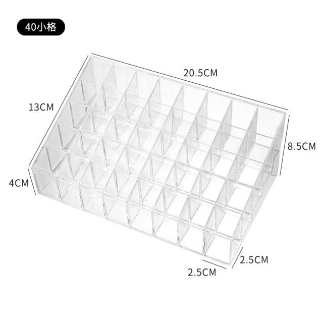 Transparent 9/24/40 Grids Acrylic Makeup Organizer Lipstick Holder Display Rack Case Cosmetic Nail Polish Make Up Organiser Tool