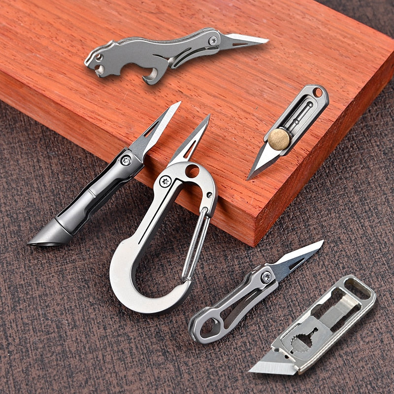 Titanium EDC Mini Push Knife Folding Knife Keychain Pendant Unpacking Express Knife Portable Multifunction Emergency Tools