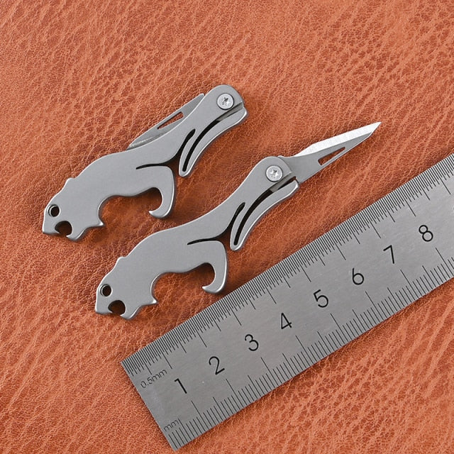 Titanium EDC Mini Push Knife Folding Knife Keychain Pendant Unpacking Express Knife Portable Multifunction Emergency Tools